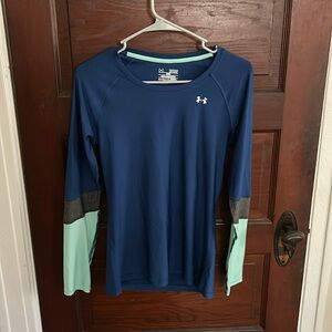 Under armour fitted shirt. Navy, grey and teal details